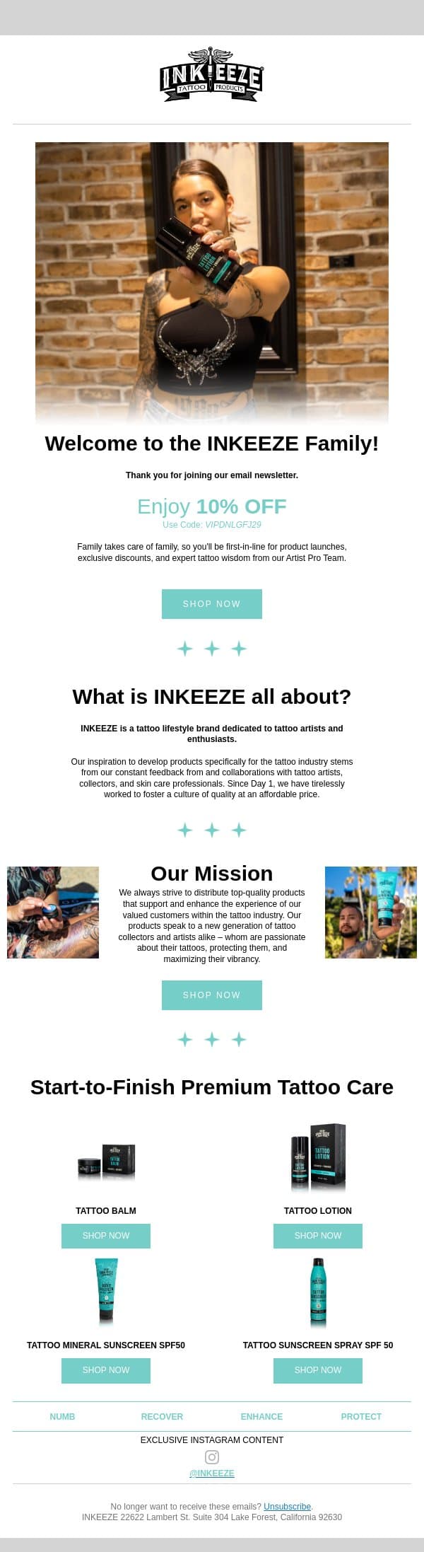 Welcome to the INKEEZE Family π email from INK-EEZE screenshot