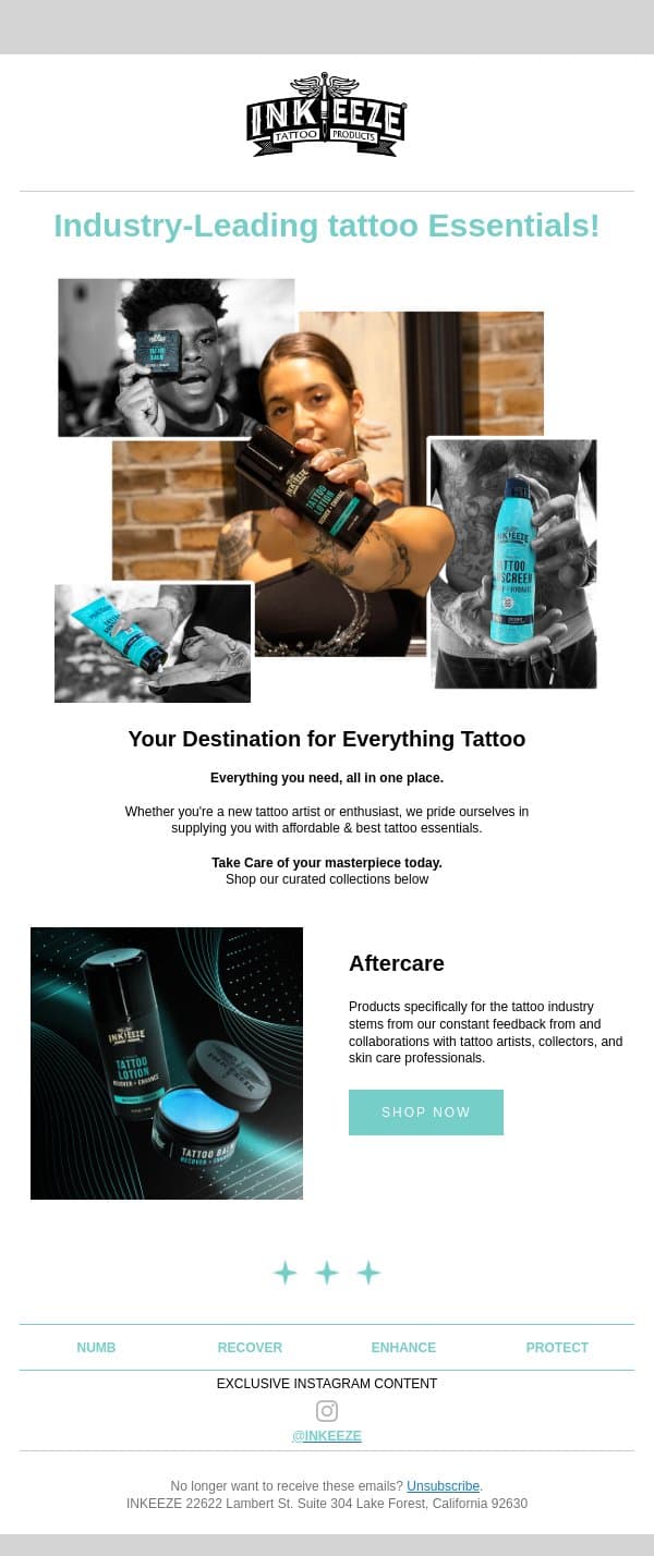 Industry-Leading Tattoo Aftercare and Supplies 👍 email from INK-EEZE screenshot