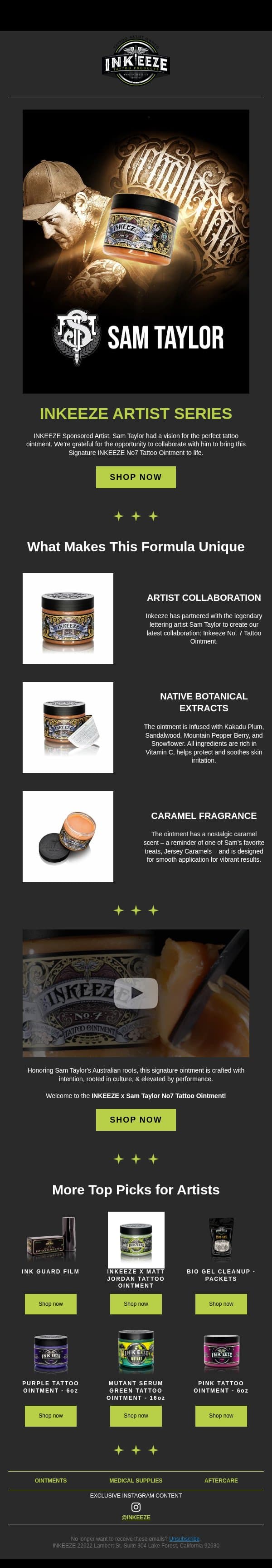 Introducing Sam Taylor No7 Signature Tattoo Ointment! 🤝 email from INK-EEZE screenshot