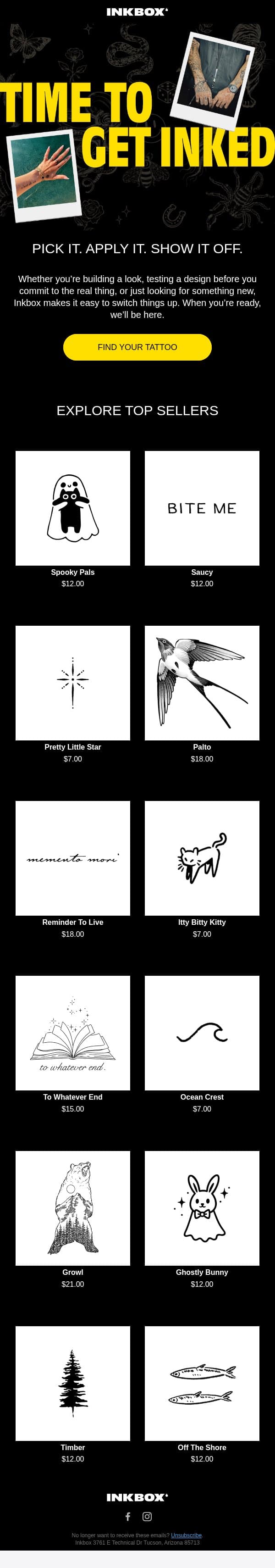 Your first Inkbox tattoo is waiting… email from Inkbox screenshot