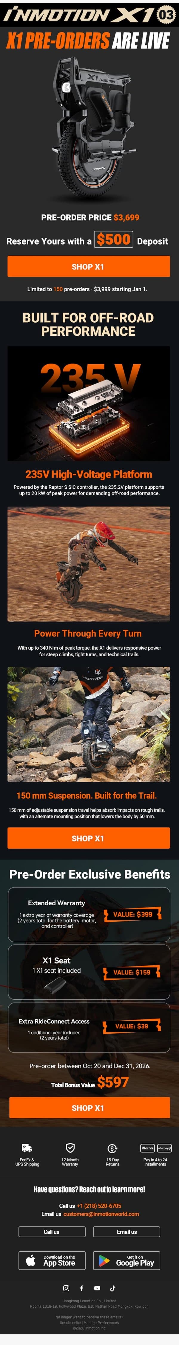 X1 Pre-Orders Start Now! Don't Wait! π email from InMotion screenshot