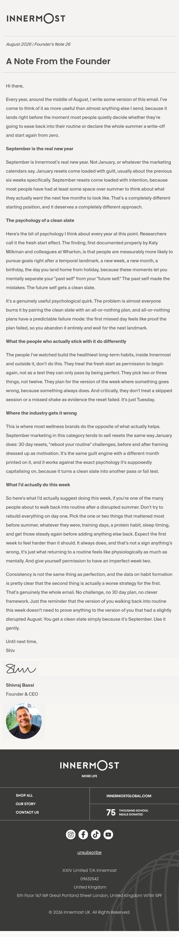 The Email I Send Before Everyone Comes Back From Holiday email from Innermost screenshot