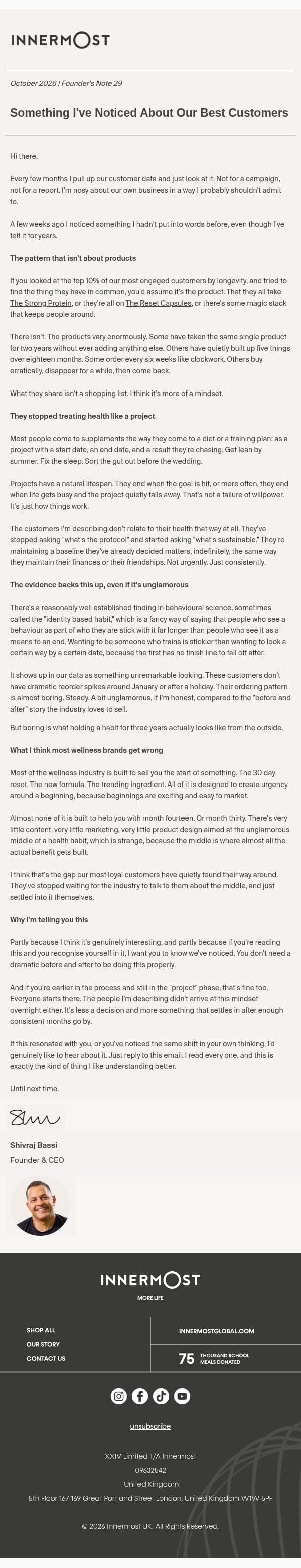 Something I've Noticed About Our Best Customers email from Innermost screenshot