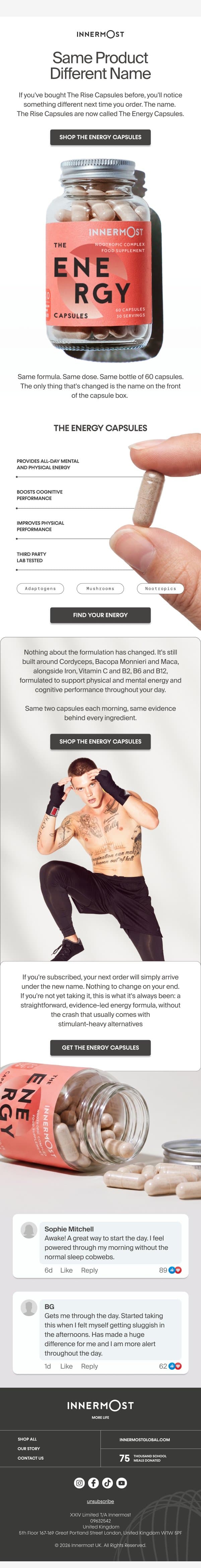 Same Product, Different Name email from Innermost screenshot