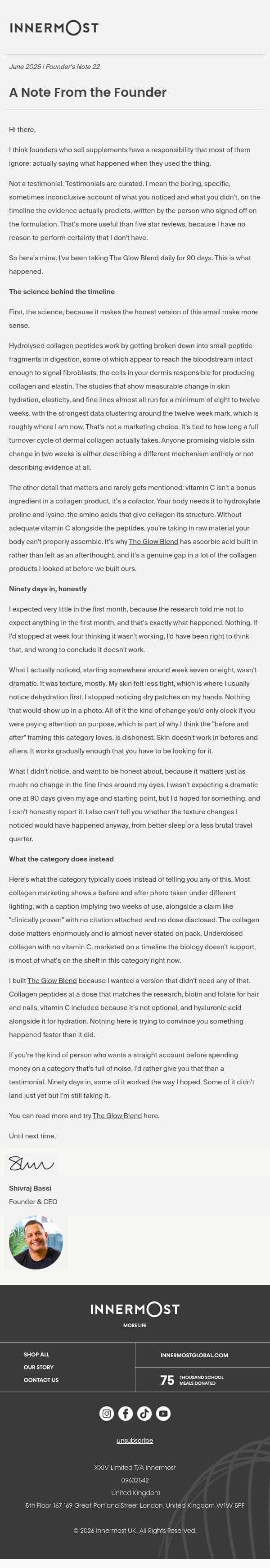 What I Noticed After 90 Days On The Glow Blend email from Innermost screenshot