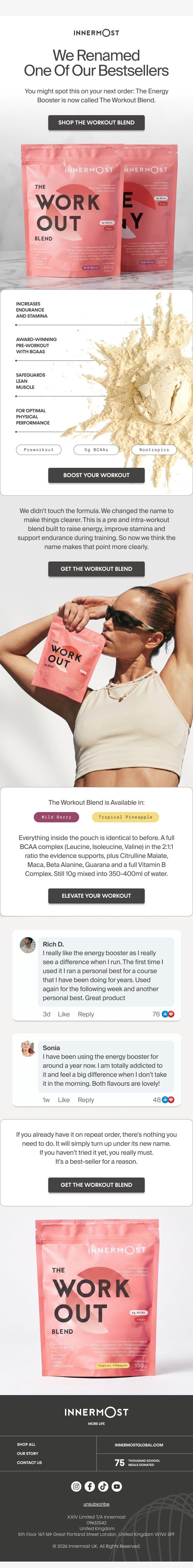 Renaming One Of Our Bestsellers email from Innermost screenshot
