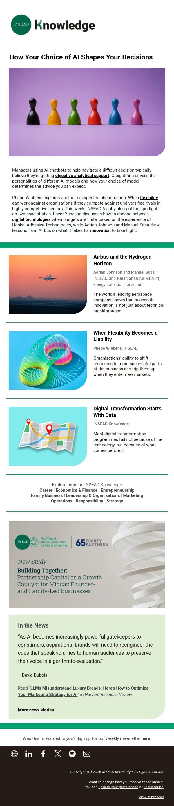 How Your Choice of AI Shapes Your Decisions email from INSEAD Knowledge screenshot