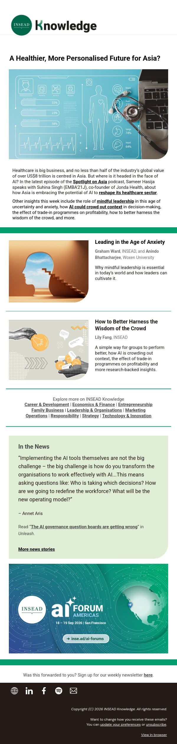 A Healthier, More Personalised Future for Asia? email from INSEAD Knowledge screenshot