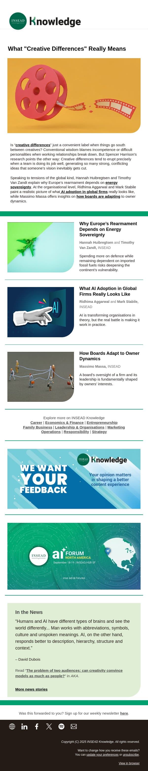 What "Creative Differences" Really Means email from INSEAD Knowledge screenshot