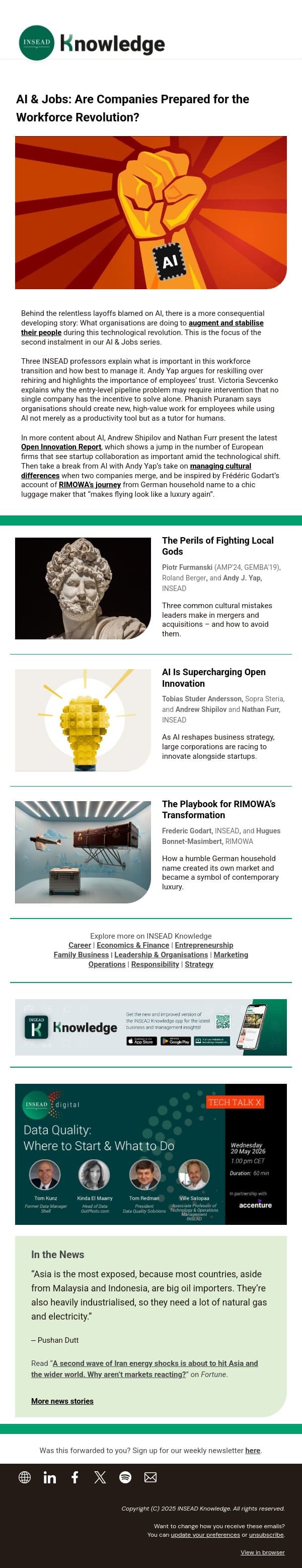 AI & Jobs: Are Companies Prepared? email from INSEAD Knowledge screenshot