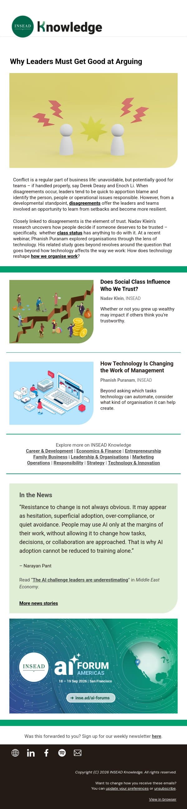 Why Leaders Must Get Good at Arguing email from INSEAD Knowledge screenshot