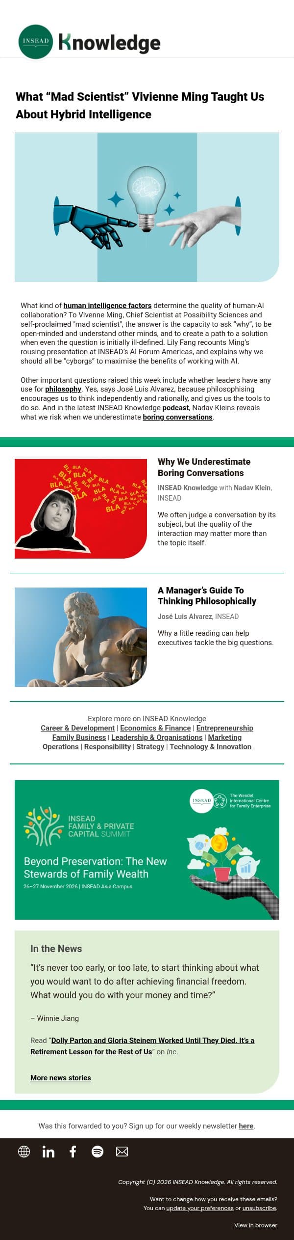What Vivienne Ming Taught Us About Hybrid Intelligence email from INSEAD Knowledge screenshot
