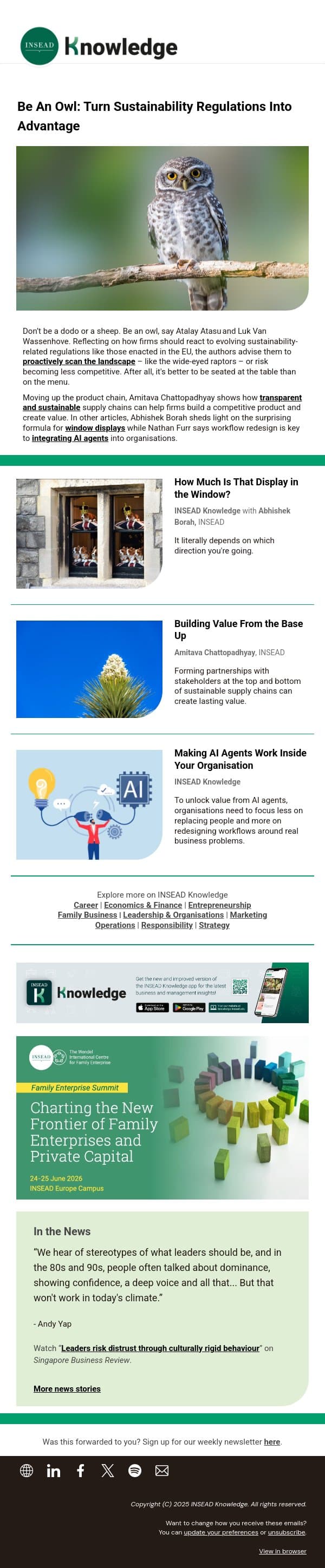 Be An Owl: Turn Sustainability Regulations Into Advantage email from INSEAD Knowledge screenshot