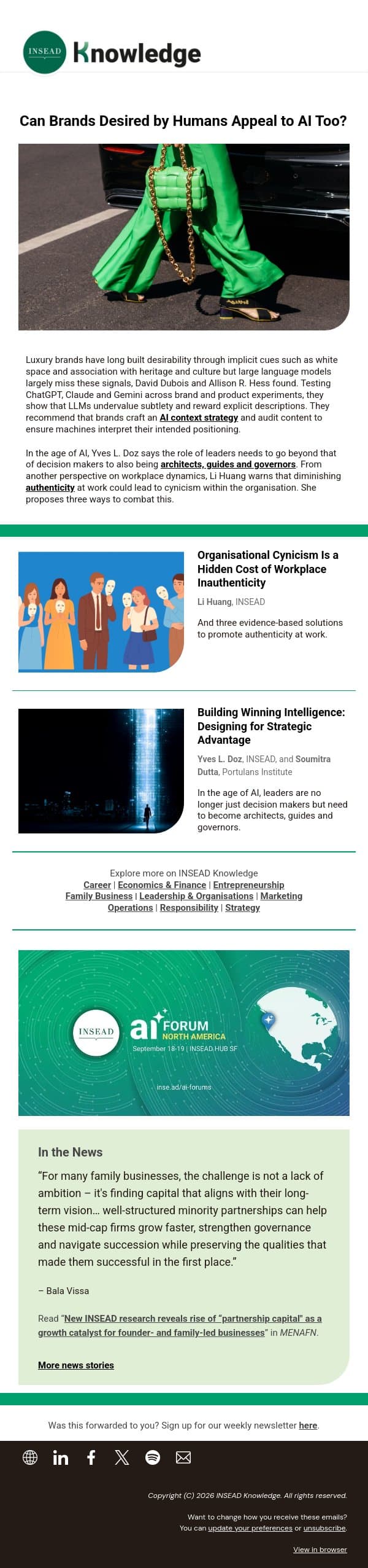Can Brands Desired by Humans Appeal to AI Too? email from INSEAD Knowledge screenshot