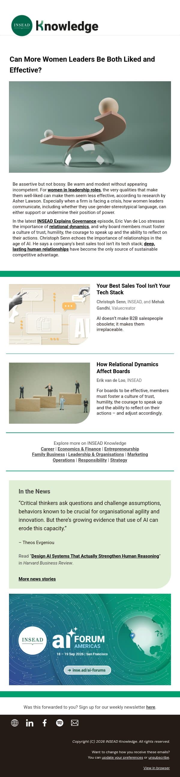 Can More Women Leaders Be Both Liked and Effective? email from INSEAD Knowledge screenshot
