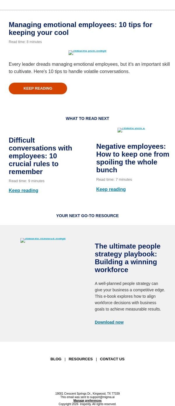 Managing emotional employees: 10 tips for keeping your cool email from Insperity screenshot