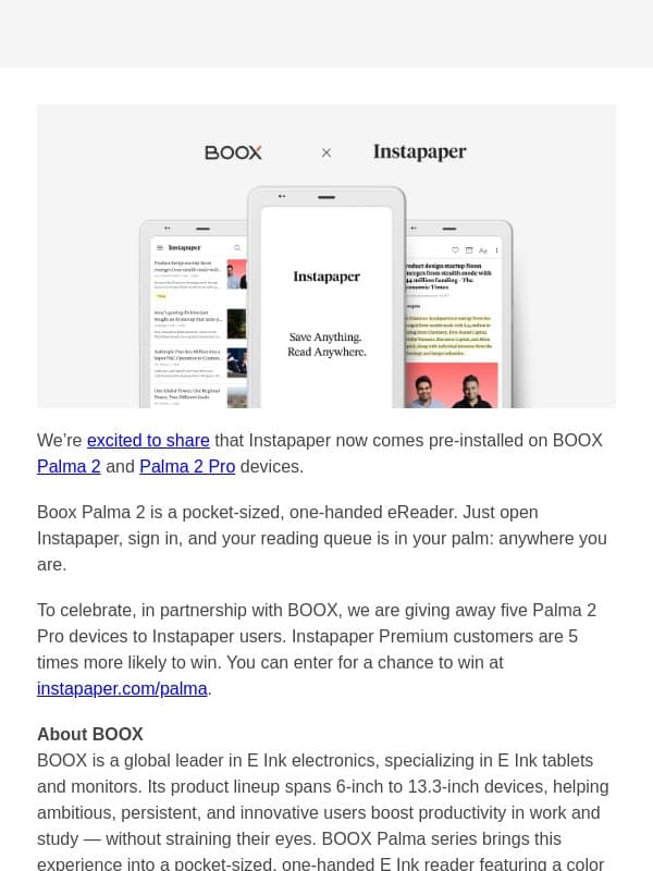 Instapaper in your Palma email from Instapaper
