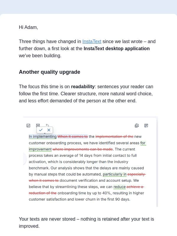 What's new in InstaText email from InstaText