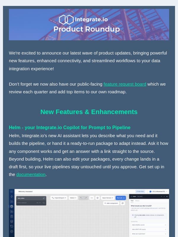 Integrate.io product updates: Helm Co-Pilot & more! email from Integrate.io