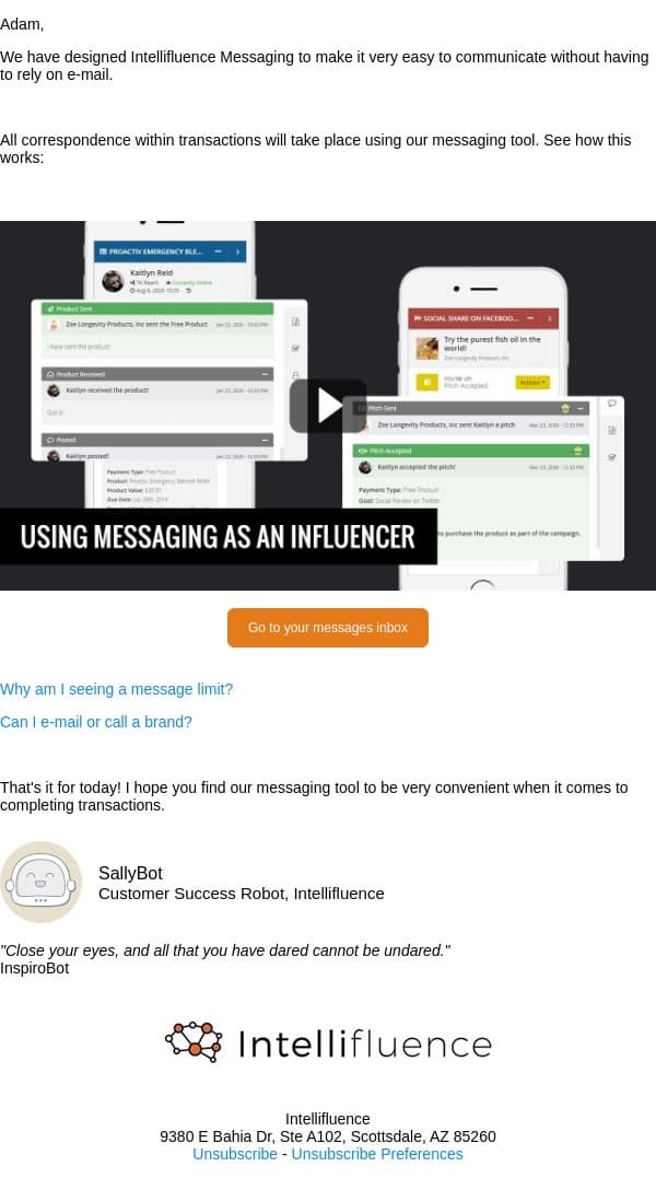 See how messaging works email from Intellifluence screenshot