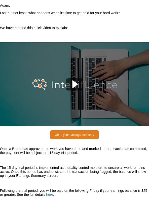 Learn how you'll be paid as an influencer email from Intellifluence