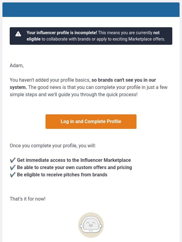 "Your profile is incomplete!" email from Intellifluence