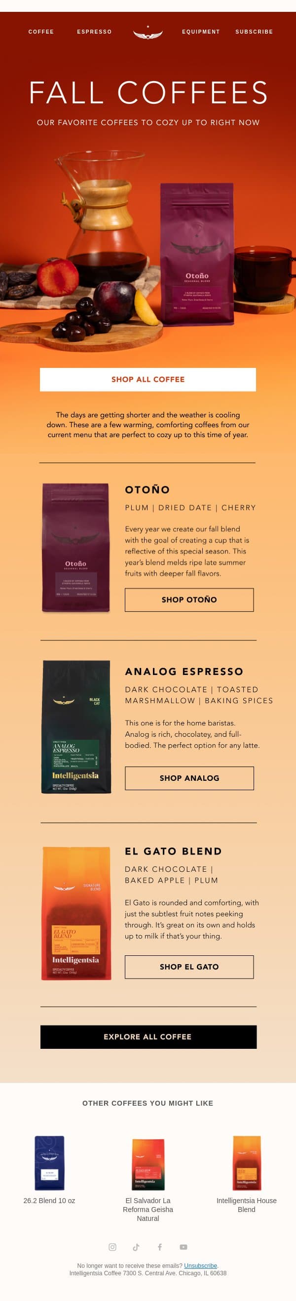 Cozy Up with Our Fall Coffee Picks! email from Intelligentsia Coffee screenshot