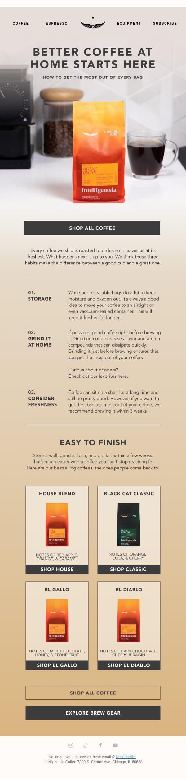 Better Coffee at Home Starts Here email from Intelligentsia Coffee screenshot
