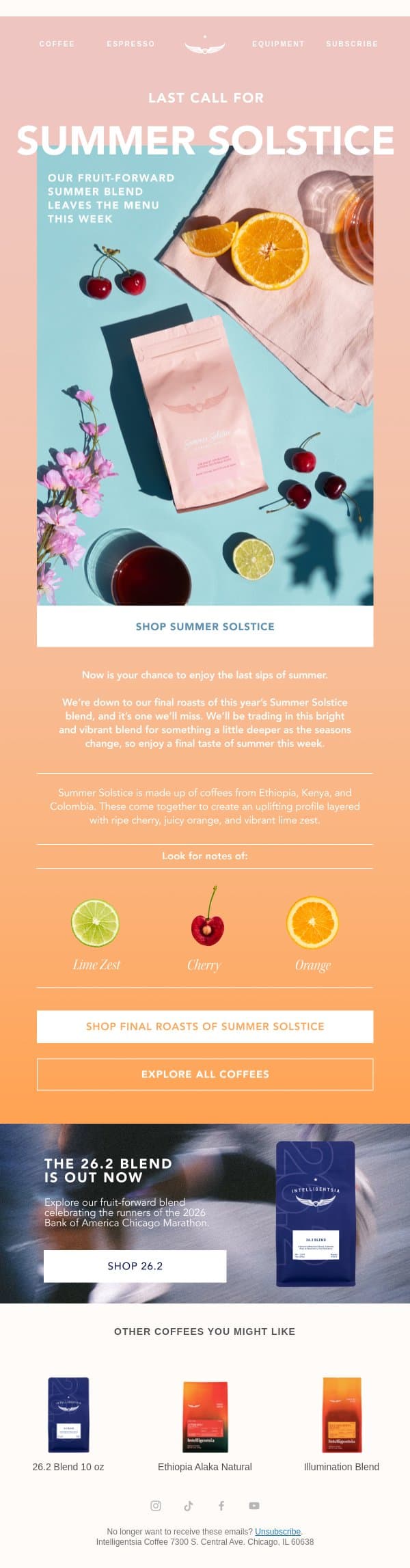 Final Days for Summer Solstice Blend email from Intelligentsia Coffee screenshot