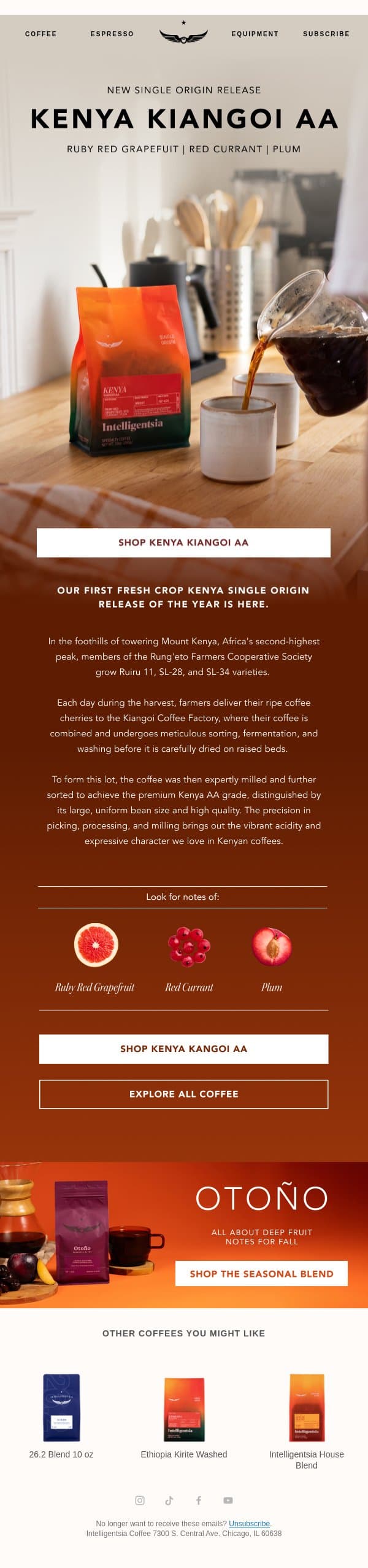 Our First Fresh Crop Kenya Of The Year email from Intelligentsia Coffee screenshot