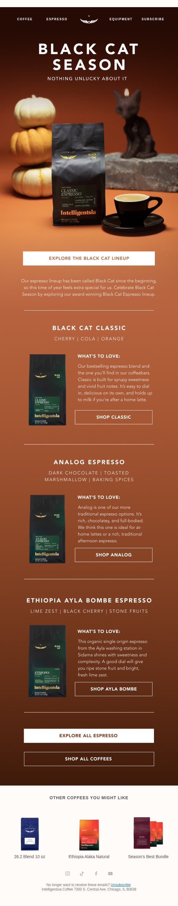 Black Cat Espresso: Your Halloween Treat πββ¬ email from Intelligentsia Coffee screenshot