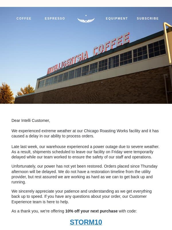 An Important Shipping Update From Intelligentsia email from Intelligentsia Coffee
