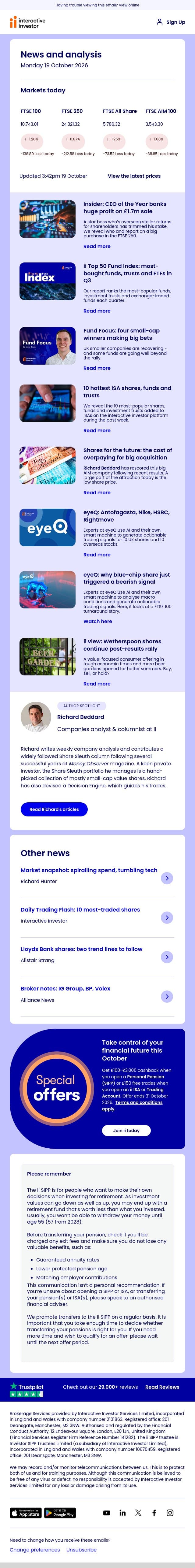 Director deals | 4 fund winners | Most-bought funds Q3 email from interactive investor screenshot