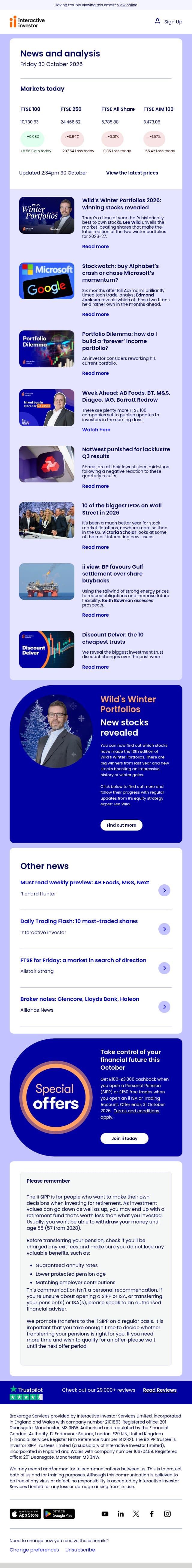 Winter Portfolios: new stocks | ‘Forever’ income portfolio | 10 supersize IPOs email from interactive investor screenshot