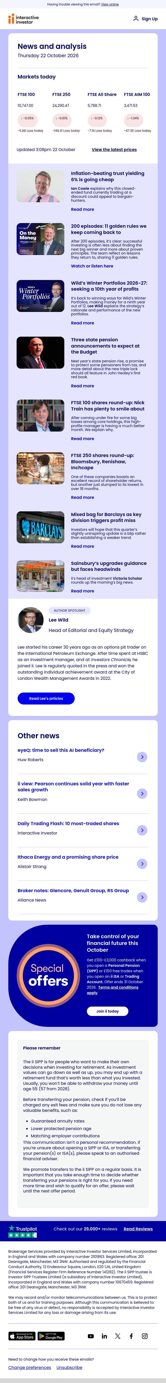 Ian Cowie | 11 expert tips | State pension trio | Winter Portfolios email from interactive investor screenshot