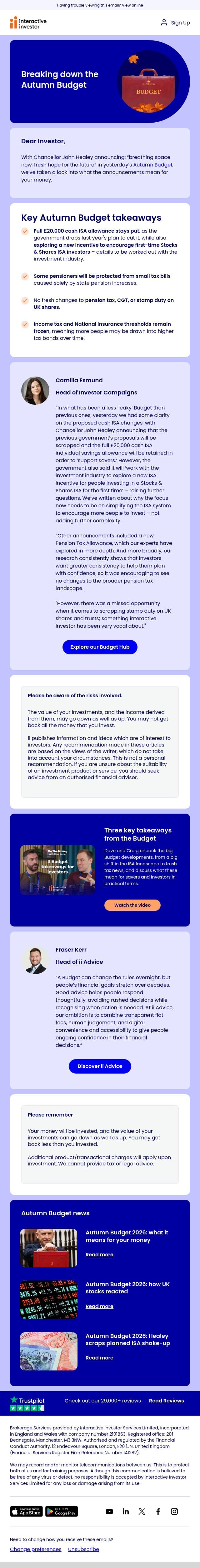 Breaking down the Autumn Budget email from interactive investor screenshot