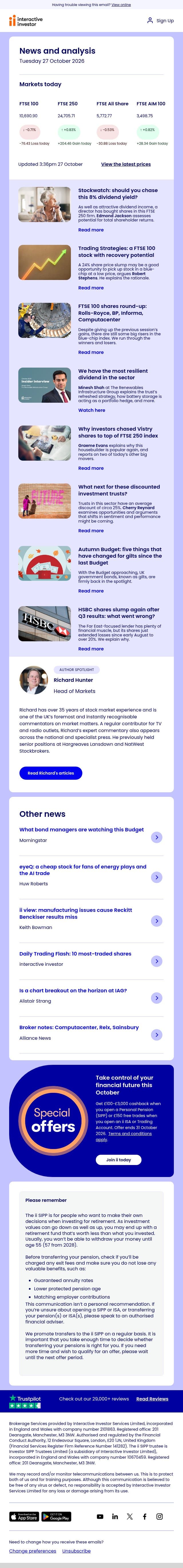 Rolls-Royce | Chase 8% yield? | Blue-chip’s recovery potential email from interactive investor screenshot