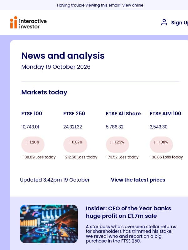 Director deals | 4 fund winners | Most-bought funds Q3 email from interactive investor