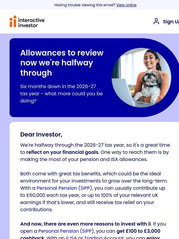 You're halfway through the tax year. How's it going? email from interactive investor