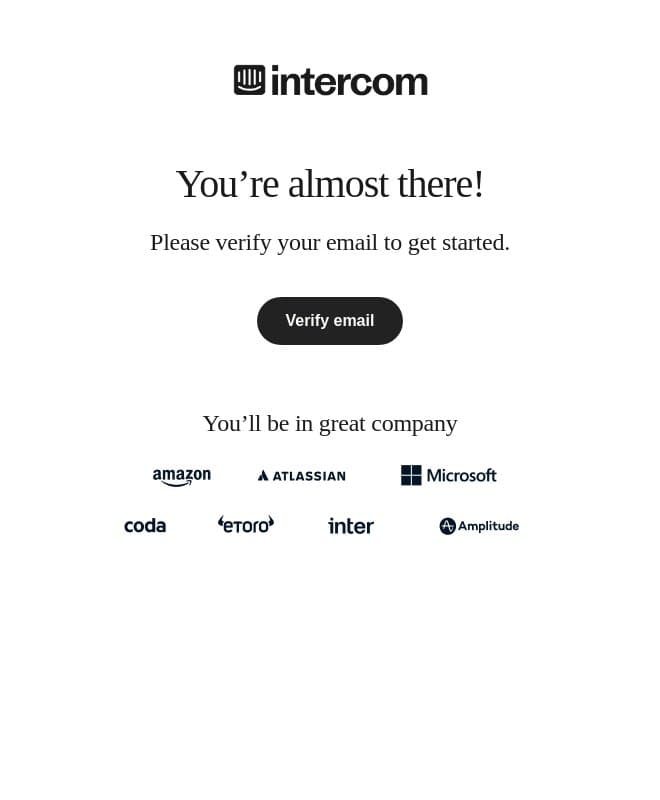 Verify your email address on Intercom email from Intercom screenshot