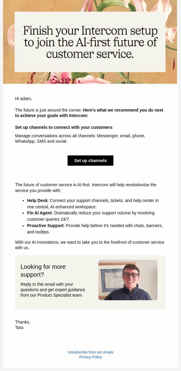 AI customer service is within your reach—continue exploring Intercom email from Intercom screenshot
