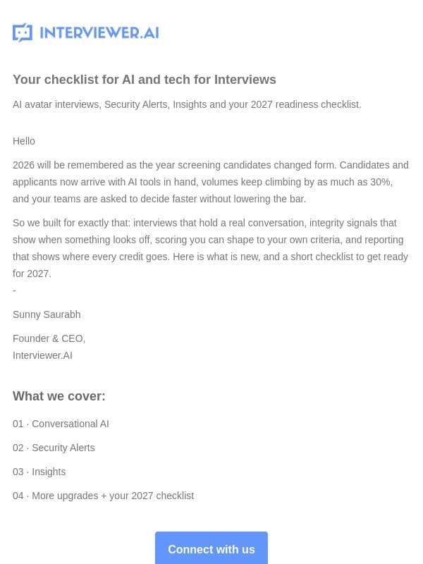 2027: Smarter, safer screening with Interviewer.AI email from Interviewer.AI