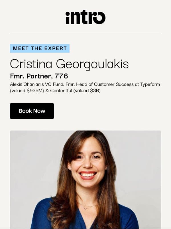You Cristina (Fmr. Partner at 776) email from Intro