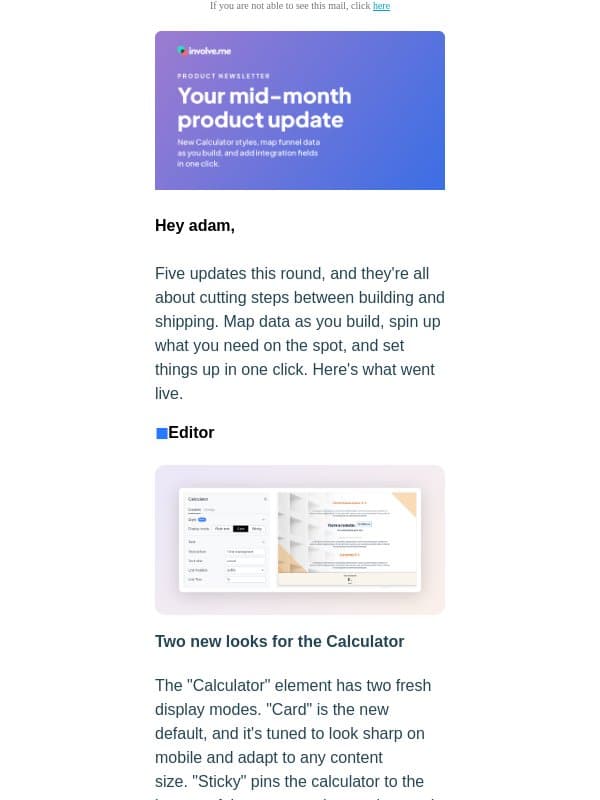 New: Two new calculator styles, plus email from involve.me
