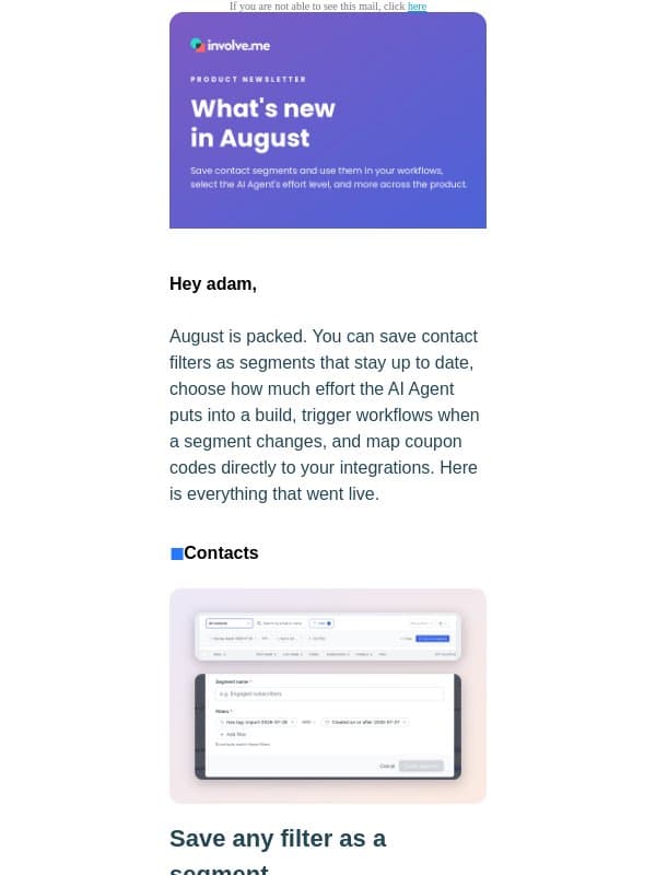 New: Save contacts as segments email from involve.me