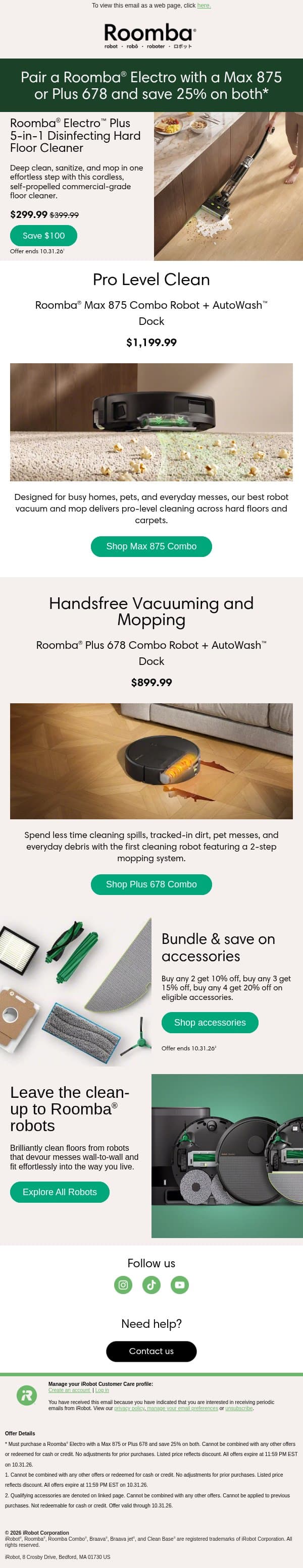 Meet the robots that do it all, plus save 25% email from iRobot screenshot