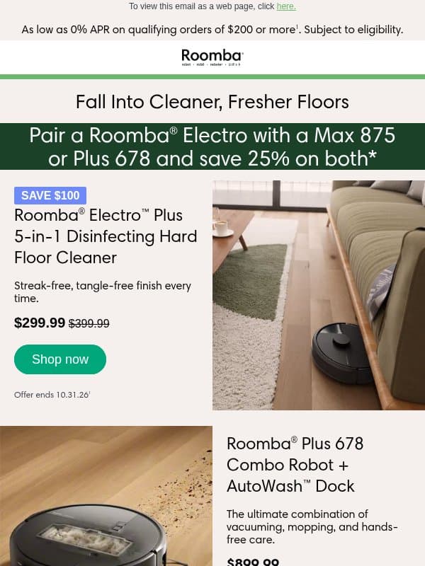 Cozy Season, Cleaner Floors! email from iRobot