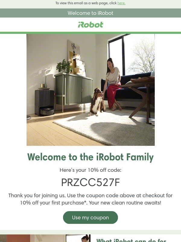 Welcome to iRobot. email from iRobot