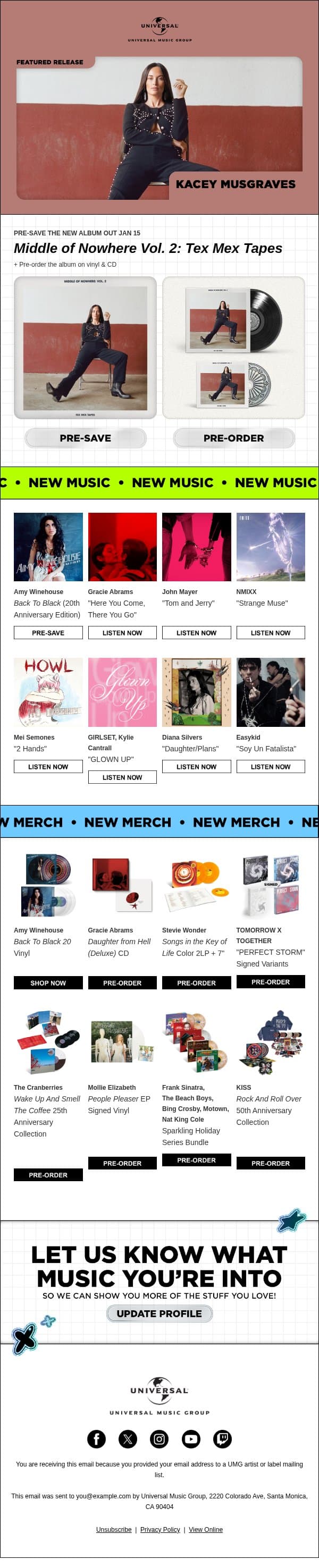 New music from Kacey Musgraves, Amy Winehouse, Gracie Abrams, & more email from Island Records screenshot