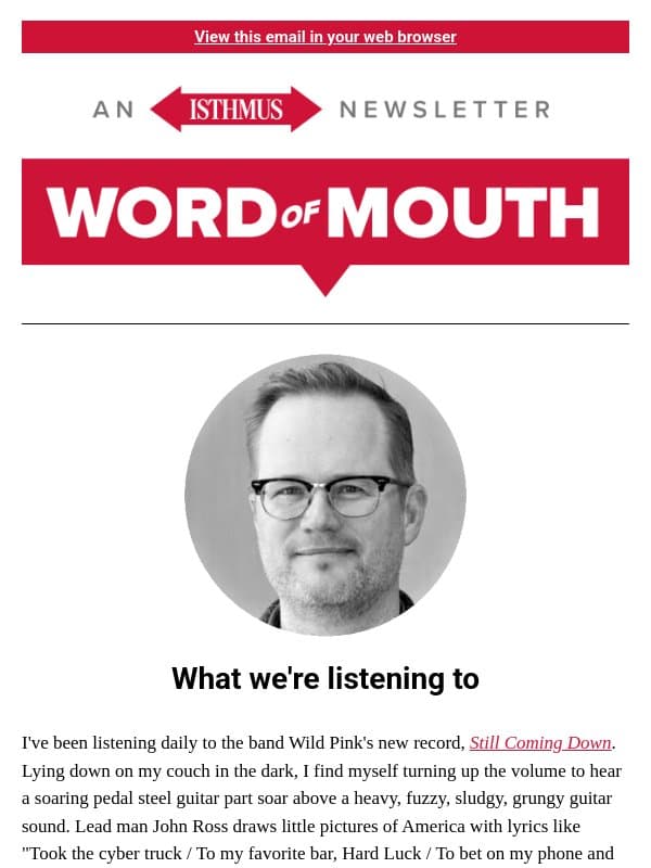 Think pink + more recommendations | Isthmus Word of Mouth for Oct. 13, 2026 email from Isthmus